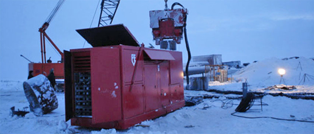 working with hydraulic construction equipment in Siberia winter weather