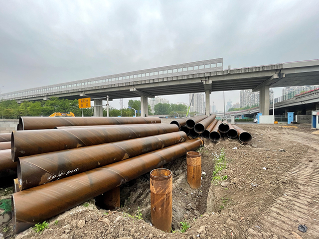 Shanghai Longyang Road elevated highway flyover steel pile installation