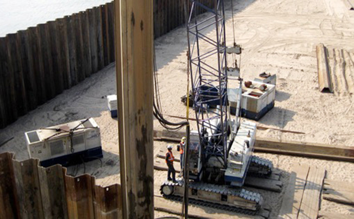 Sheet pile wall pressing installation methods 