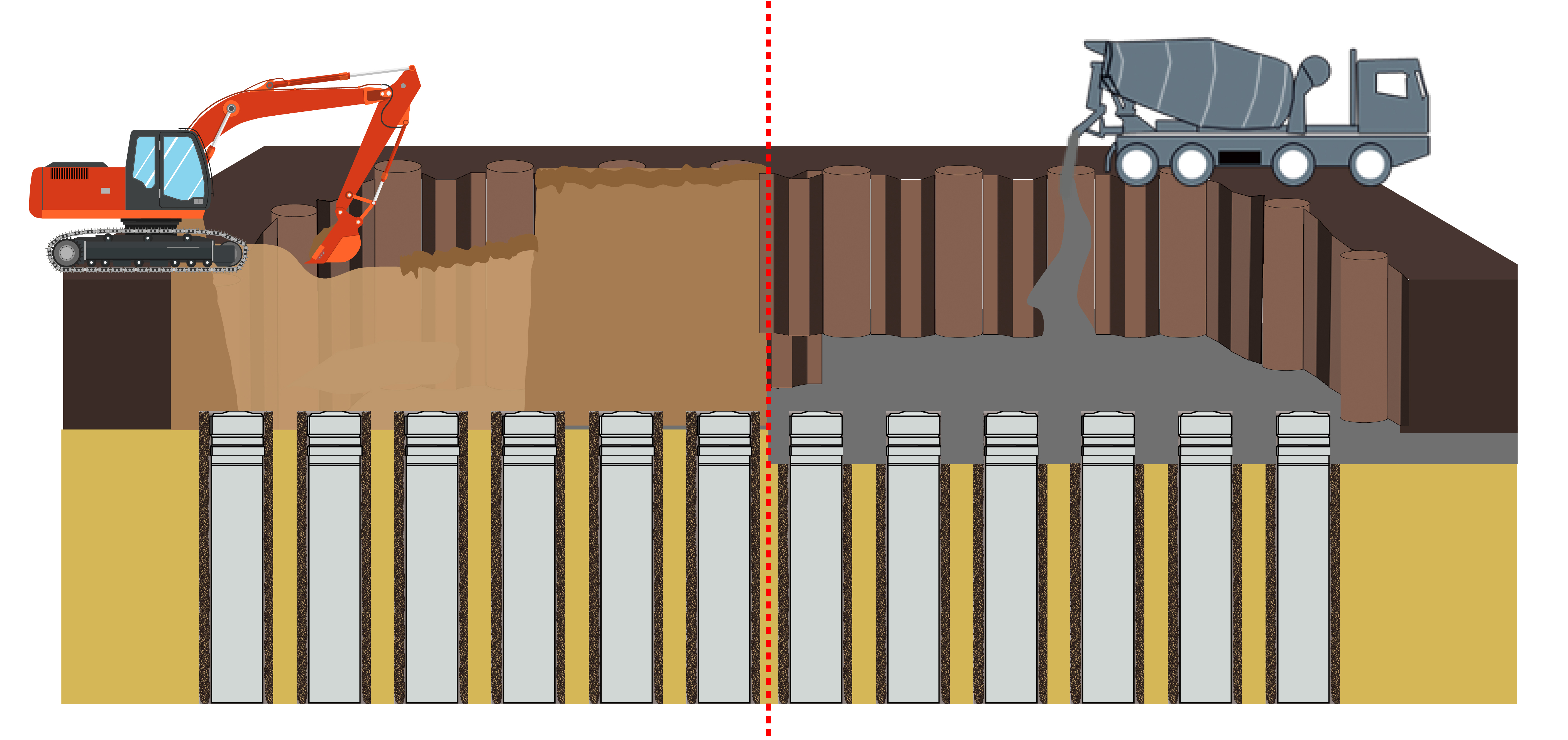 Dutch method for installation pre-fab concrete piles below excavation levels: the vibro combination 